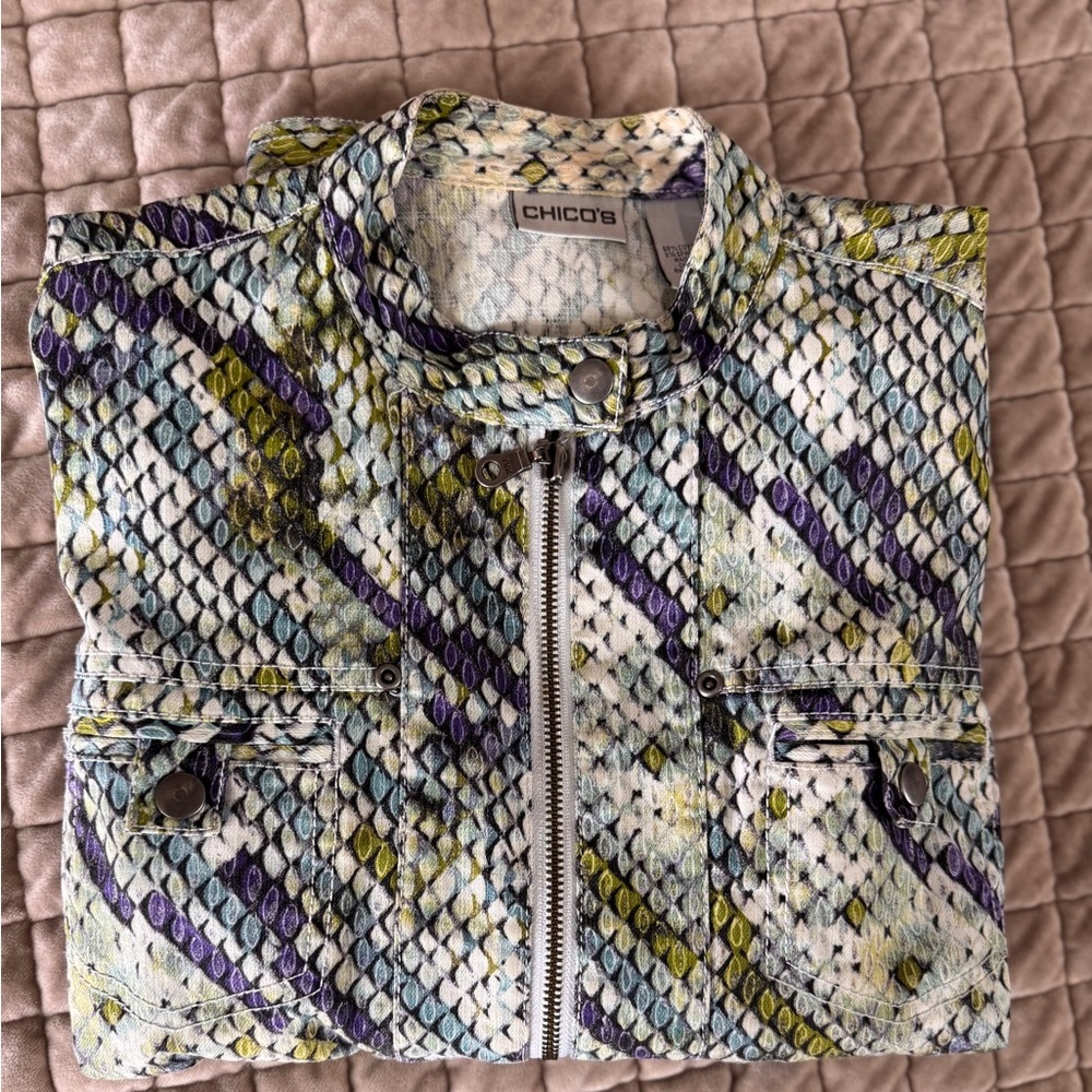 Chico’s Python Snakeskin Print Zip Moto Jacket An… - image 9